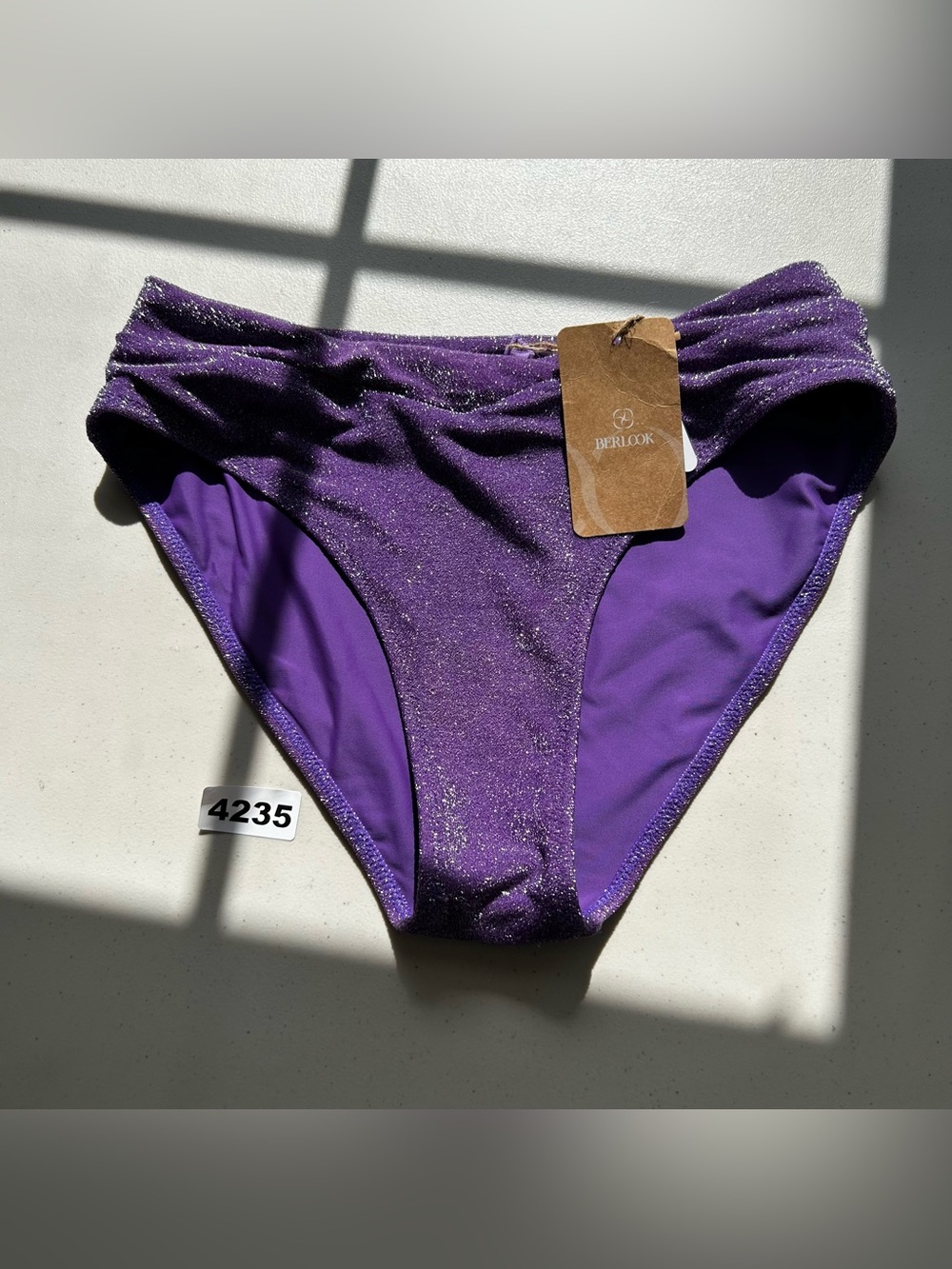 BERLOOK Bikini Bottom S Purple Metallic Lined Solid New